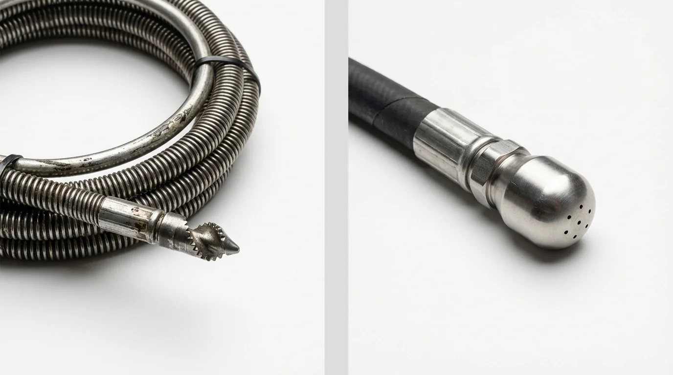 Drain snake cable and hydro jetting nozzle used for drain cleaning in Elko, NV